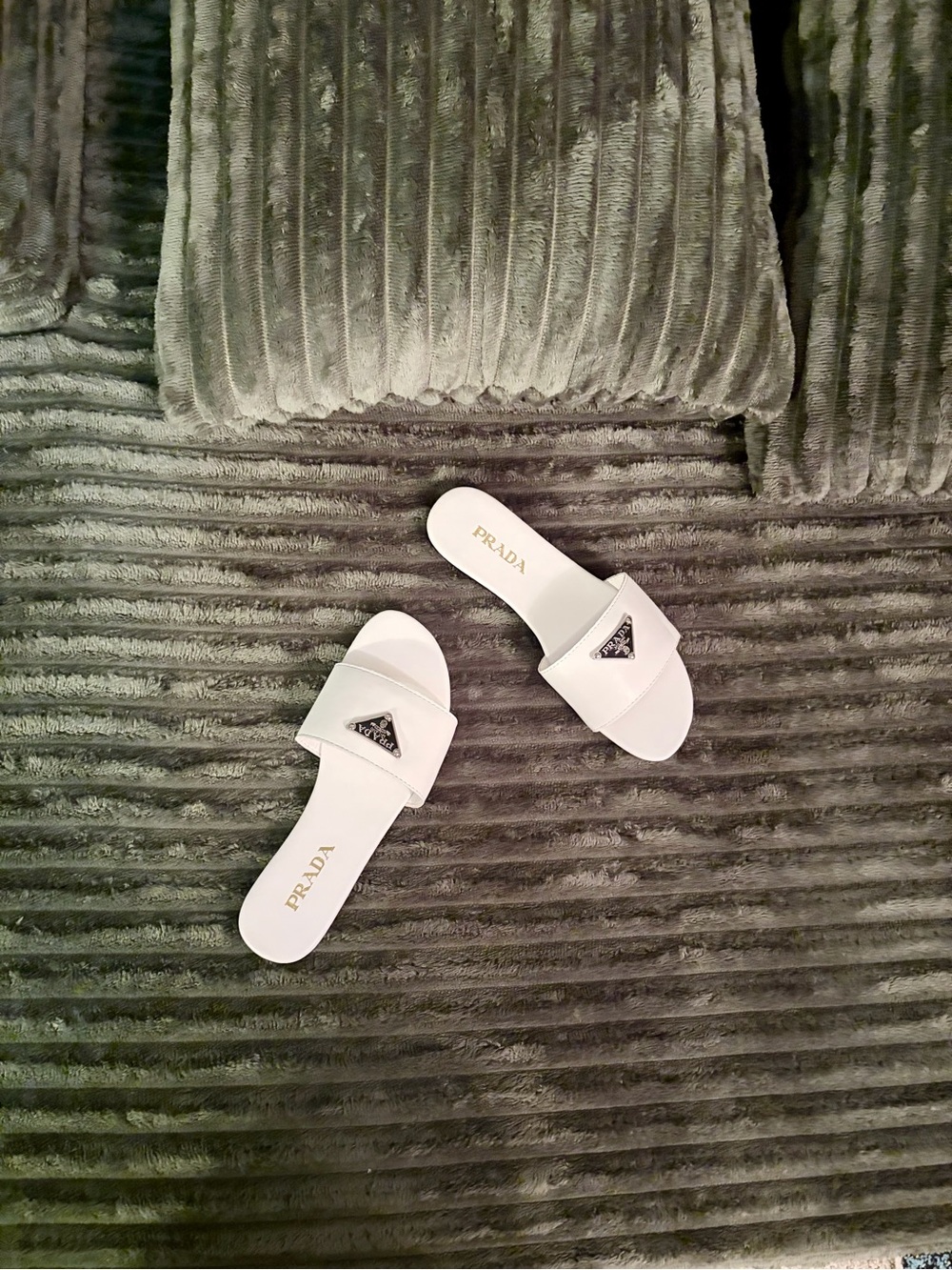 Prada White Leather Logo Slide Mules - Size 36